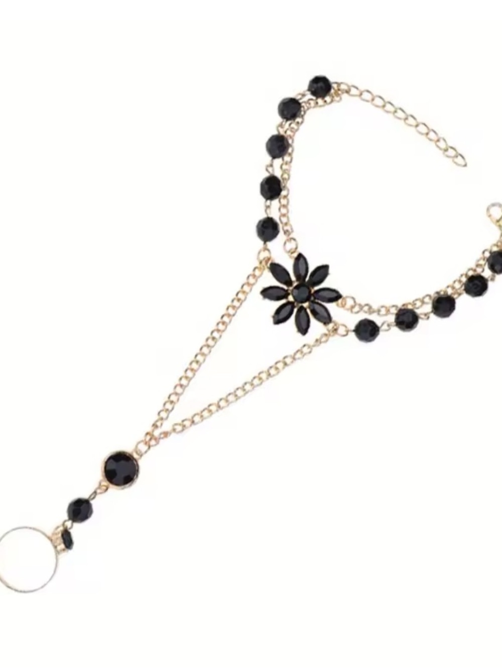 Anthropologie Gold Chain Black Stone Hand Harness Bracelet - Women Jewelry NWOT - Picture 5 of 5
